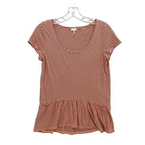 Splendid Peplum Top Striped V Neck Short Sleeve‎ Casual Tee Shirt Sz S